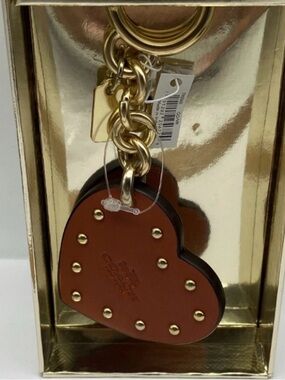Coach Stardust Studs Heart Leather Bag Charm Keychain